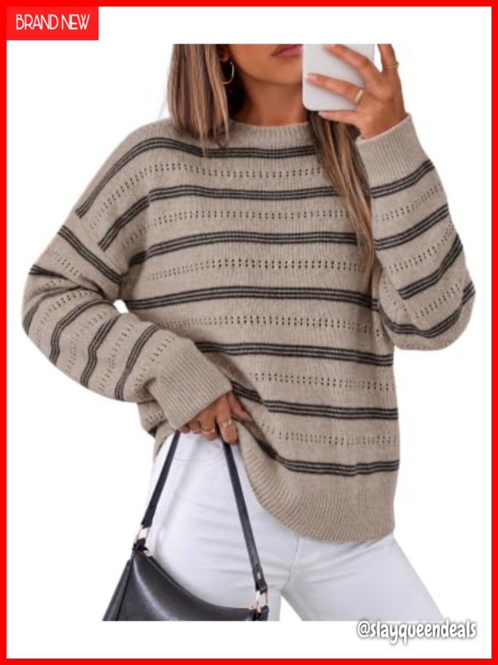 Womens Long Sleeve Striped Pullover Sweater Crew Neck Knit